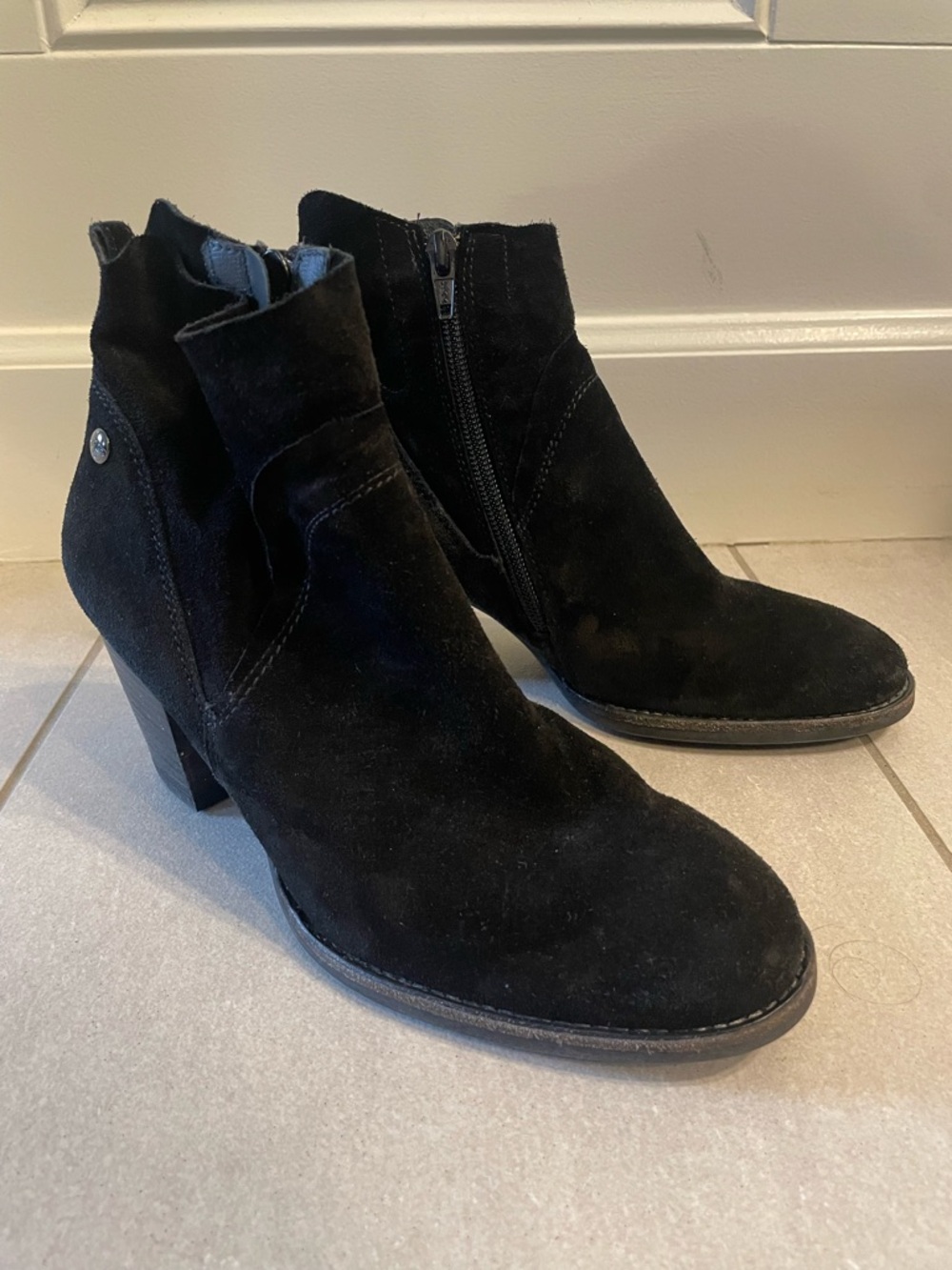 Paul Green Black Suede Ankle Booties with Side Zip